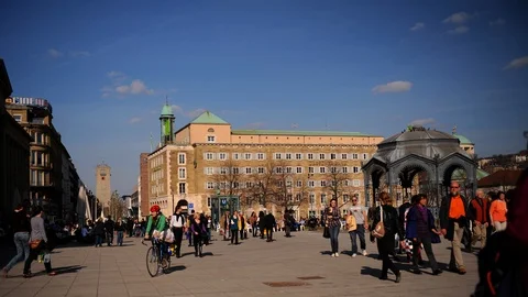 Time Lapse of Stuttgart with Crowd of Customers People Walk on Shopping Street Stock Footage 98940190