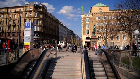 Time Lapse of Stuttgart with Crowd of Tourists People Walk City Center Rush Hour Video stock 98940393