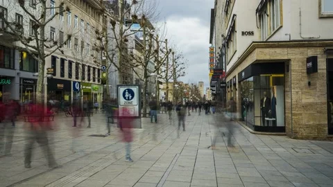 Time Lapse Stuttgart Downtown King Street with many people 4K Stock Footage 176812417