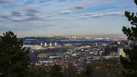 Time Lapse Stuttgart Downtown Skyline View above houses 4K Stock Footage 176810971