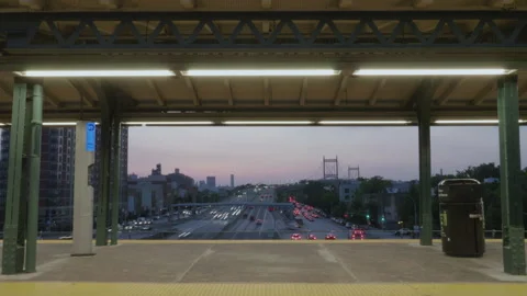 Time lapse of the subway and the Robert F. Kennedy Bridge Stock Footage 278247618