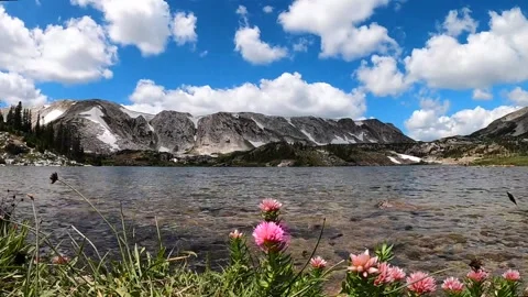 Time Lapse of summer clouds above alpine lake Stock Footage 142556020