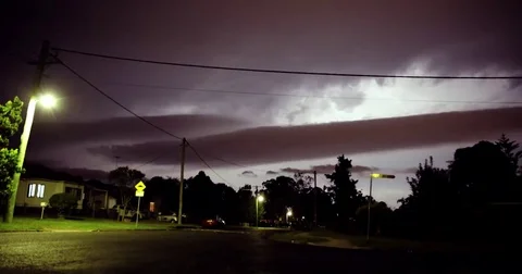 Time lapse of a summer night lighting storm above urban street Stock Footage 84486878