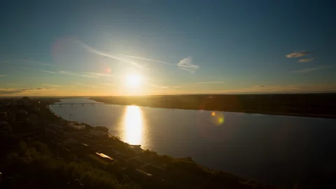Time-lapse of summer sunset overlooking river Kama River and the Kama Bridge. Stock Footage 160496577