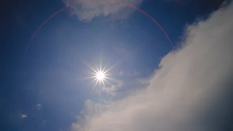 Time lapse sun and clouds moving on blue sky with sun shines Stock Footage 194520787