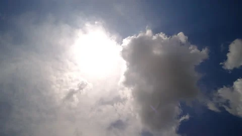 Time lapse sun and clouds moving on blue sky with sun shines Stock Footage 197359493
