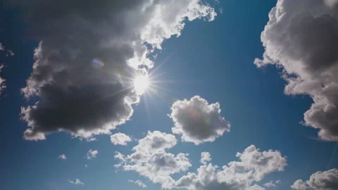 Time lapse sun and clouds moving on blue sky with sun shines Stock Footage 199164916