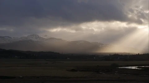 Time lapse of sun beams over the Scottish Highlands Stock Footage 87636072