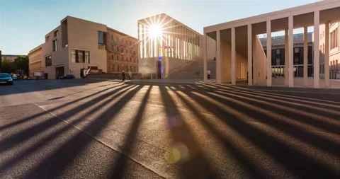Time Lapse of sun rays moving at Berlin art museum on museum island Stock Footage 140513596