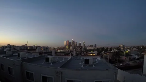 Time-lapse of the Sun Rising on Downtown Los Angeles for one hour Stock Footage 101673204