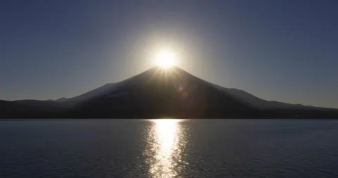 Time-Lapse Sun sets on the top of the fuji mountain called 'Diamond Fuji'. Stock Footage 154003545