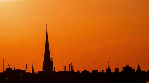 Time lapse of a sun setting down behind church silhouette Stock Footage 49050426