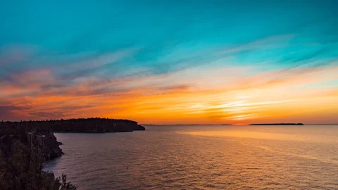 Time Lapse of Sun Setting over Scenic View of the Georgian Bay Stock Footage 89970026