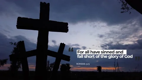 Time Lapse of sun setting with pan over 3 Christian crosses with Romans 3-23 Stock Footage 137651889
