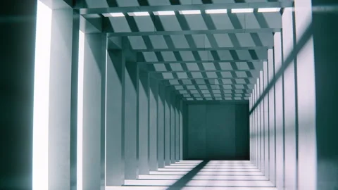 Time-Lapse Sunlight Animation in Modern Geometric Hallway Stock Footage 308936187
