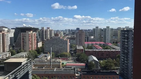 Time lapse sunny day clouds fly city landscape skyline Video stock 96205346