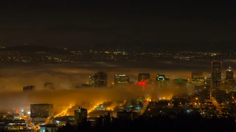 Time Lapse of Sunrise and Rolling Fog Over Downtown Cityscape of Portland Oregon Stock Footage 46493362