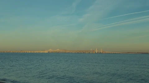 Time lapse of sunrise on Chesapeake Bay Bridge Stock Footage 44346410