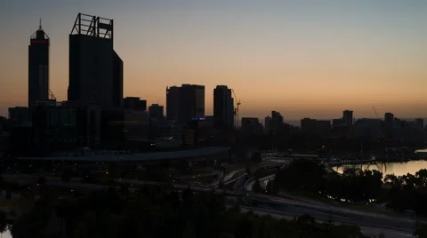 Time Lapse - Sunrise at the City of Perth, Western Australia. Stock Footage 67762957