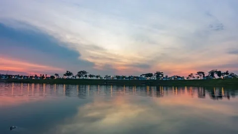 Time-lapse of sunrise, clouds, reflection at Hillpark, Puncak Alam, Selangor Stock Footage 229444581