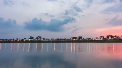 Time-lapse of sunrise, clouds, reflection at Hillpark, Puncak Alam, Selangor Stock Footage 229447505