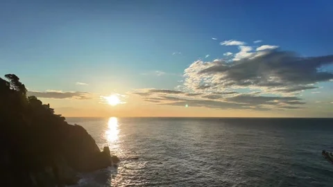 Time Lapse of Sunrise, clouds, sea, mountain and drone flying, 4K Stock Footage 266087439