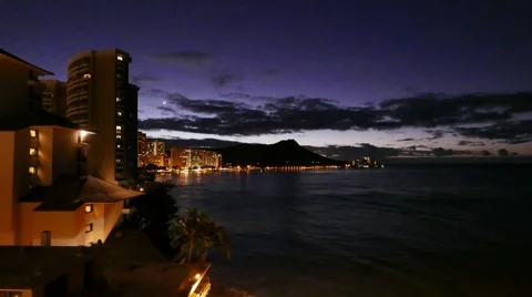 Time Lapse, Sunrise, Diamond Head, Waikiki Beach, Honolulu, Oahu, Hawaii Stock Footage 58200324
