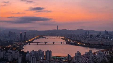 Time lapse Sunrise of han river in seoul,south korea. Stock Footage 81399334