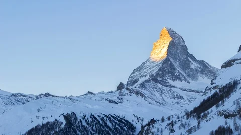 Time Lapse of Sunrise at the Matterhorn at Winter. Swiss Alps, Switzerland Stock Footage