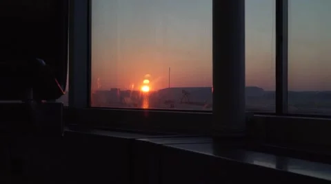 Time Lapse of Sunrise Over Airport Stock Footage