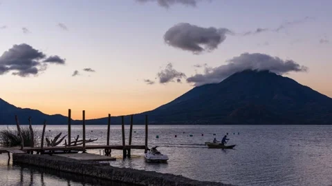 Time lapse of the sunrise over Atitlan lake and volcano viewed from Panajachel Stock Footage