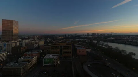 Time Lapse of Sunrise Over Cityscape of Portland Oregon One Early Morning 1080p Stock Footage 47071075