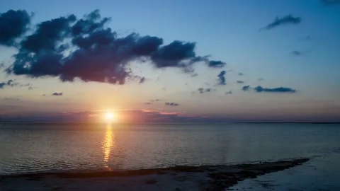 Time lapse of the sunrise over Dzharylgachsky bay Stock Footage