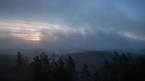 Time lapse sunrise over the forest foggy morning. Stock Footage 65055668