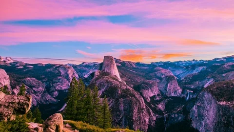 Time Lapse - Sunrise over Half Dome of Yosemite Valley, California, USA Stock Footage 85869744