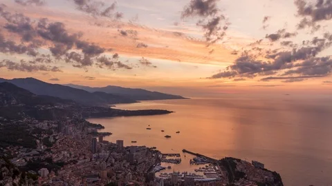 Time lapse of sunrise over Monaco on French Riviera Stock Footage