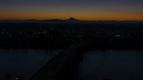 Time Lapse of Sunrise Over Mt Hood and Traffic across Morrison Bridge in Pdx Stock Footage 55748774