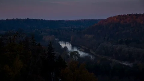 Time lapse sunrise over the river Gauja. Stock Footage 73332484