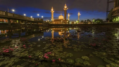 Time lapse of sunrise scene at Bukit Jelutong Mosque Stock Footage 88252236