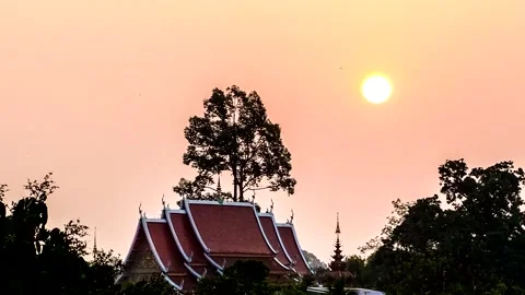 Time lapse of sunrise with temple view, country side  Chiangmai Thailand. Stock Footage 239704844