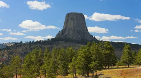 Time lapse sunrise view of Devils Tower USA Wyoming a National Monument Mountain Stock-Footage 68080721