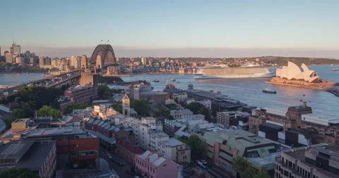 Time lapse, sunset Aerial view of Sydney, Australia Video stock 145060093