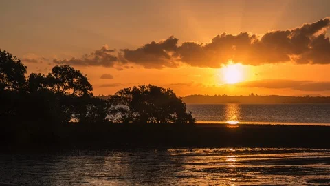 Time lapse sunset and dusk over a lake in Warwick, Queensland, Australia. Stock Footage 92747402