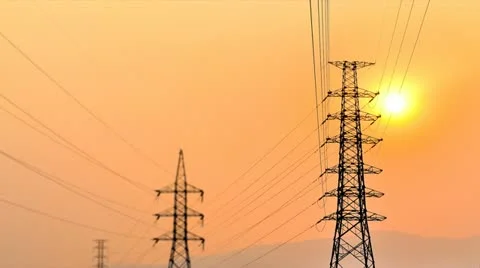 Time lapse sunset and hight voltage electricity tower post Stock Footage 22335780