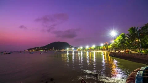 Time lapse sunset and night on a beautiful bay Stock Footage 156324127