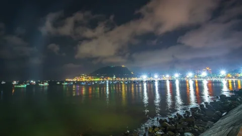 Time lapse sunset and night on a beautiful bay Stock Footage 156324454