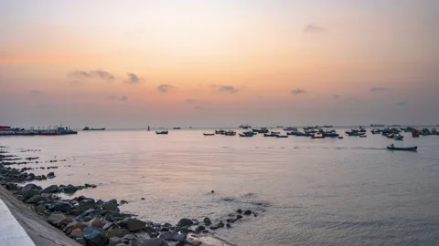 Time lapse sunset and night on a beautiful bay Stock Footage 156324455