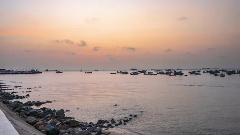 Time lapse sunset and night on a beautiful bay Stock Footage 156324462