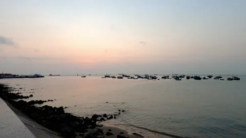Time lapse sunset and night on a beautiful bay Stock Footage 158841799