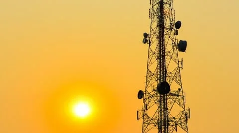 Time lapse sunset and technician working on tower of communication Stock Footage 22335149
